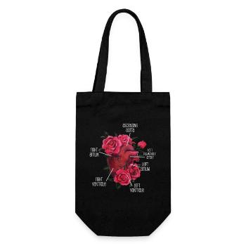 Anatomisches Herz und Blumen - Geschenkbeutel für Flaschen - Schwarz - Vorne