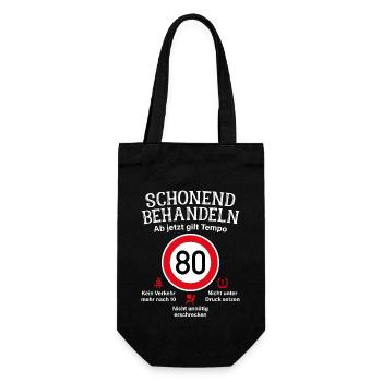 80. Geburtstag Schonend Behandeln 80 Tempolimit 80 - Geschenkbeutel für Flaschen - Schwarz - Vorne