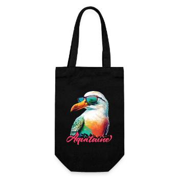 Aquitaine Urlaub coole bunte Möwe mit Sonnenbrille - Geschenkbeutel für Flaschen - Schwarz - Vorne