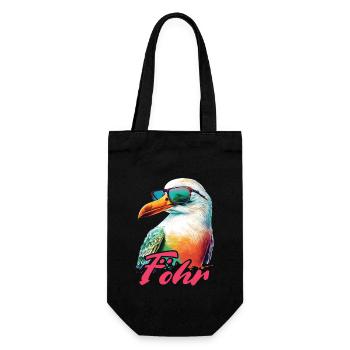 Föhr Urlaub coole bunte Möwe mit Sonnenbrille - Geschenkbeutel für Flaschen - Schwarz - Vorne