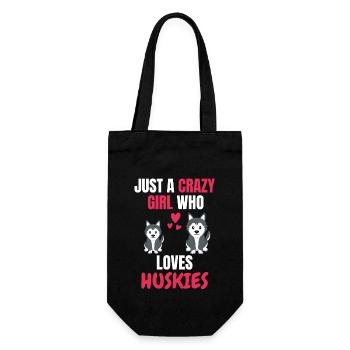Verrücktes Mädchen Hundehalter Hund Geschenk Husky - Geschenkbeutel für Flaschen - Schwarz - Vorne