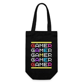 Gamer mal Five mit 80er-Jahre-Vibe - Geschenkbeutel für Flaschen - Schwarz - Vorne