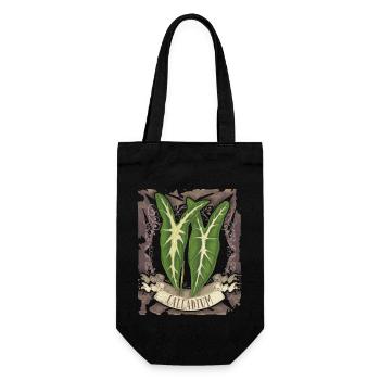 Calladium Lemaireanum vintage botanische Blätter - Geschenkbeutel für Flaschen - Schwarz - Vorne