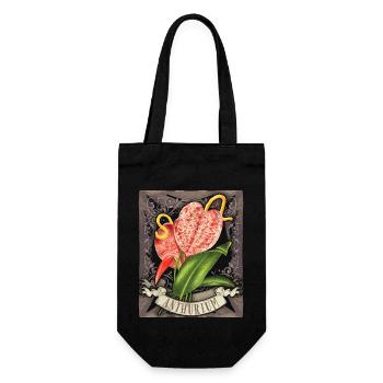Vintage Anthurie, botanische Blumen Illustration - Geschenkbeutel für Flaschen - Schwarz - Vorne