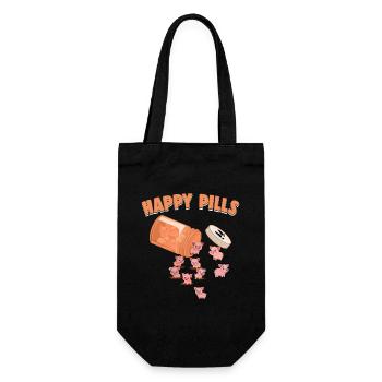 Happy Pills Schweine Lustige Farm Tierliebhaber Humor - Geschenkbeutel für Flaschen - Schwarz - Vorne