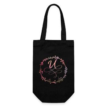 Monogramme, lettre U, ornement de calligraphie - Sac à bouteille - noir - Devant