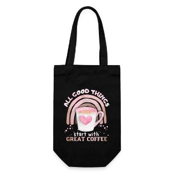 Coffee, coffee cup with rainbow and heart saying - Gift Bag for Bottles - black - Front