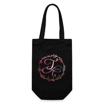 Monogram, letter T, calligraphy ornament - Gift Bag for Bottles - black - Front