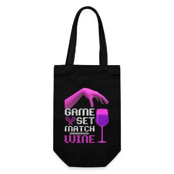 Tennis Quote Game Set Match, Wine Funny Quote - Sac à bouteille - noir - Devant