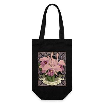 Orchideen, Vintage botanische Illustration - Geschenkbeutel für Flaschen - Schwarz - Vorne