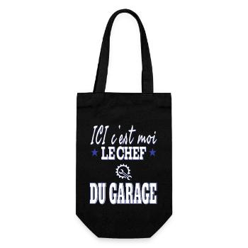 Ici c'est moi le chef du garage. Humour mécanicien - Sac à bouteille - noir - Devant