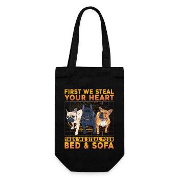 First we steal your heart then we steal your bed - Geschenkbeutel für Flaschen - Schwarz - Vorne