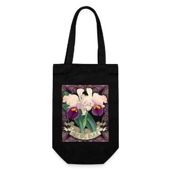 Vintage Orchideen Illustration, lustiger Spruch - Geschenkbeutel für Flaschen - Schwarz - Vorne