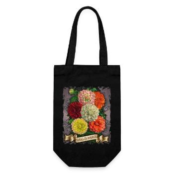 Vintage Dahlien botanische Blumen Illustration - Geschenkbeutel für Flaschen - Schwarz - Vorne