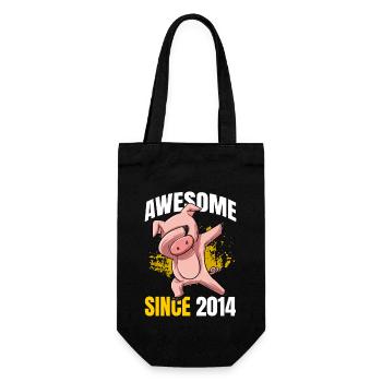 Genial seit 2014 - 9. Schweinegeburtstag - Geschenkbeutel für Flaschen - Schwarz - Vorne