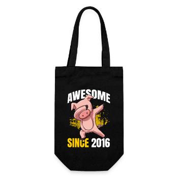 Genial seit 2016 - 7. Schweinegeburtstag - Geschenkbeutel für Flaschen - Schwarz - Vorne