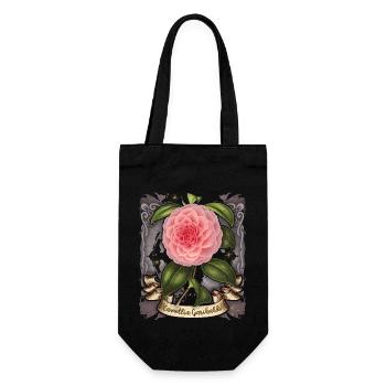 Vintage Pink Camellia Flower Botanical Illustration - Gift Bag for Bottles - black - Front
