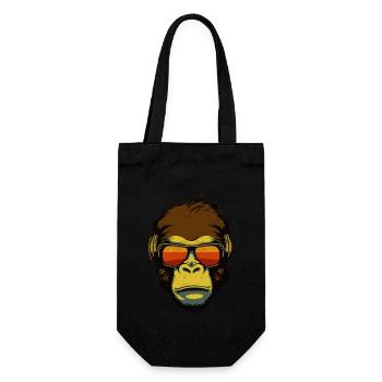 Cooler Affe mit Sonnenbrille und Kopfhörer - Geschenkbeutel für Flaschen - Schwarz - Vorne
