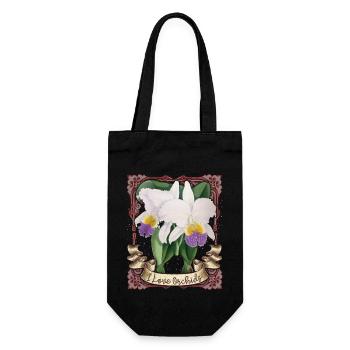 Vintage Orchideen Illustration, I-Love-Orchids - Geschenkbeutel für Flaschen - Schwarz - Vorne