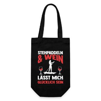 Wein Stand Up Paddeling - Geschenkbeutel für Flaschen - Schwarz - Vorne