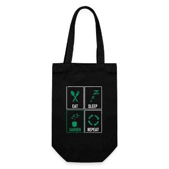 Eat Sleep Garden Repeat Lustig Gartenarbeit Bauer - Geschenkbeutel für Flaschen - Schwarz - Vorne