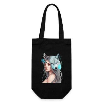 Beautiful Girl and Wolf Butterfly Graphic - Gift Bag for Bottles - black - Front