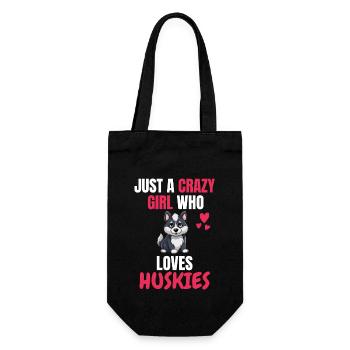 Verrücktes Mädchen Haustier Hunde Geschenk Husky - Geschenkbeutel für Flaschen - Schwarz - Vorne