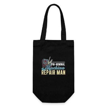 Flipper Repair Man Lustiger Flipper im Retro-Stil - Geschenkbeutel für Flaschen - Schwarz - Vorne