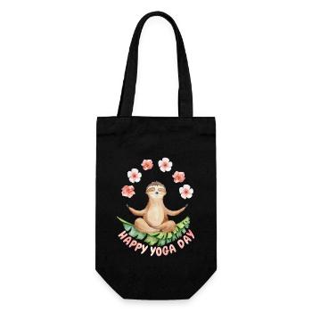 Yoga with Sloth, funny sloth and flowers - Gift Bag for Bottles - black - Front