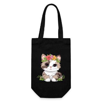 niedliche katze mit blumen - Geschenkbeutel für Flaschen - Schwarz - Vorne