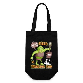 Lustiger Troll will Pizza haben, Spruch Comic Stil - Geschenkbeutel für Flaschen - Schwarz - Vorne