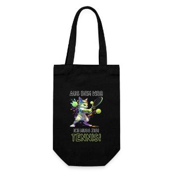 Katze mit Spruch Aus dem Weg ich muss zum Tennis - Geschenkbeutel für Flaschen - Schwarz - Vorne