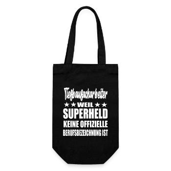 Tiefbaufacharbeiter Superheld Spruch - Geschenkbeutel für Flaschen - Schwarz - Vorne