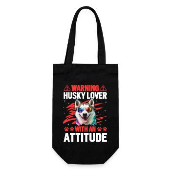 Warning Husky Lover with an Attitude - Geschenkbeutel für Flaschen - Schwarz - Vorne