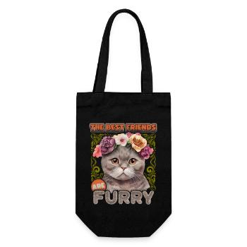 Britisch Kurzhaar vintage Katze mit Blumenkranz - Geschenkbeutel für Flaschen - Schwarz - Vorne