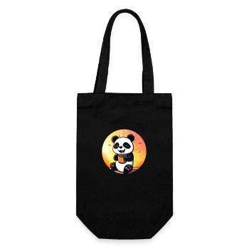 Süßer Panda sitzt und trinkt KAFFEE - Geschenkbeutel für Flaschen - Schwarz - Vorne