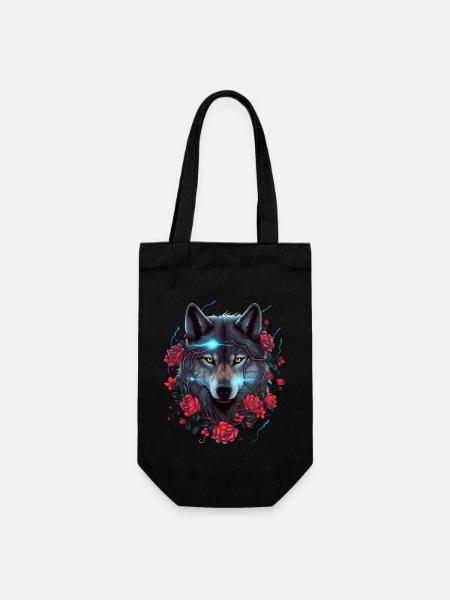 Wolf und Rosen Blitz - Geschenkbeutel für Flaschen - Schwarz