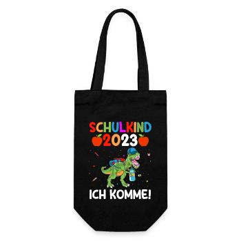 Schulkind 2023 Schulbeginn Dinosaurier Einschulung - Geschenkbeutel für Flaschen - Schwarz - Vorne