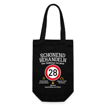 28. Geburtstag Schonend Behandeln Oldtimer Ist 28 - Geschenkbeutel für Flaschen - Schwarz - Vorne