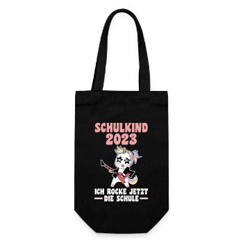 Schulkind 2023 Schulbeginn Einhorn Einschulung - Geschenkbeutel für Flaschen - Schwarz - Vorne