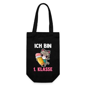 Schulkind Schulbeginn Erste Klasse Katze Einschulu - Geschenkbeutel für Flaschen - Schwarz - Vorne
