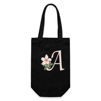 Buchstabe A mit Blume - Geschenkbeutel für Flaschen - Schwarz - Vorne