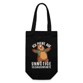 Ich Pfeife Auf Unnötige Sozialkontakte Cartoon Bär - Geschenkbeutel für Flaschen - Schwarz - Vorne