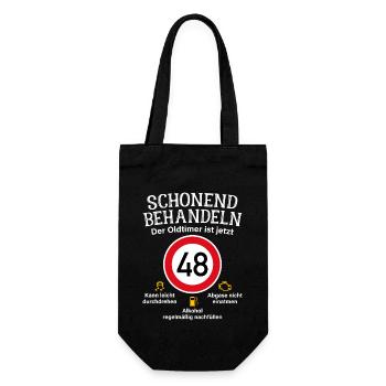 48. Geburtstag Schonend Behandeln Oldtimer Ist 48 - Geschenkbeutel für Flaschen - Schwarz - Vorne