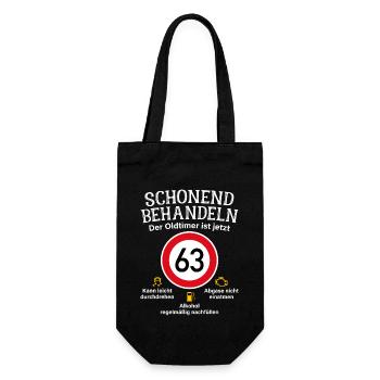 63. Geburtstag Schonend Behandeln Oldtimer Ist 63 - Geschenkbeutel für Flaschen - Schwarz - Vorne