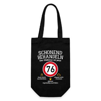 76. Geburtstag Schonend Behandeln Oldtimer Ist 76 - Geschenkbeutel für Flaschen - Schwarz - Vorne