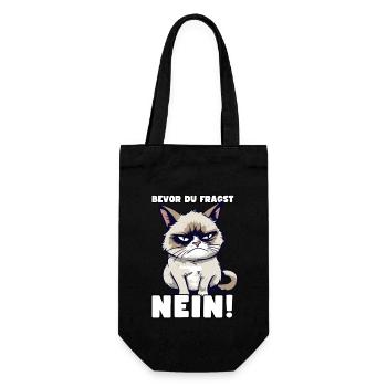 Grump Cat - Bevor Du Fragst Nein! Zynischer Spruch - Geschenkbeutel für Flaschen - Schwarz - Vorne