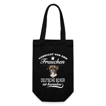 Vorsicht vor dem Frauchen - Deutscher Boxer - Geschenkbeutel für Flaschen - Schwarz - Vorne