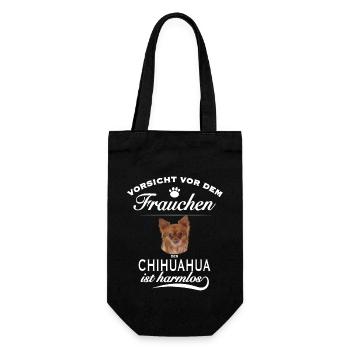 Vorsicht vor dem Frauchen - Chihuahua ist harmlos - Geschenkbeutel für Flaschen - Schwarz - Vorne