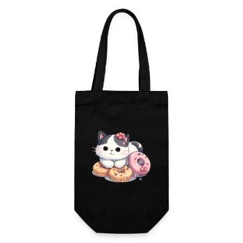 Kawaii cat with donut - Gift Bag for Bottles - black - Front